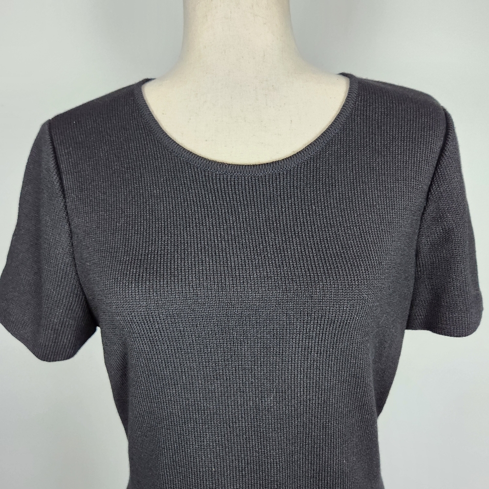 St. John Collection Black/Caviar Knit Cap Sleeve Sheath Dress Size 10 - Picture 4 of 15